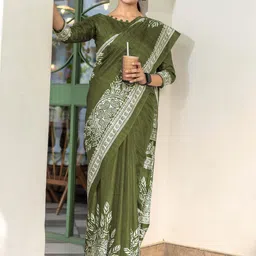 KALINI Floral Silk Blend Bagru Saree-image-51