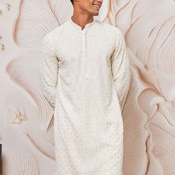 VASTRAMAY Floral Embroidered Mandarin Collar Sequinned Silk Straight Kurta-picture-54