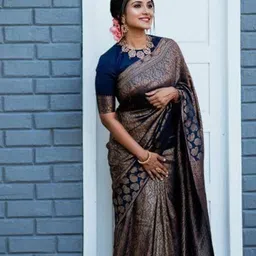 KALINI Woven Design Zari Pure Silk Saree With Blouse Piece-picture-13