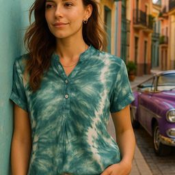 CORSICA Women Tie and Dye Mandarin Collar Top-image-111