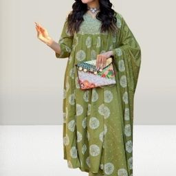 kreadaa Pista Cotton Kurta Set With Net Dupatta 3 Peach image 4