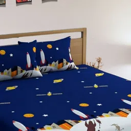 Aura Navy Blue & White Graphic Printed 250 TC Cotton King Bedsheet Set 2.60 m x 2.60 m-image-73