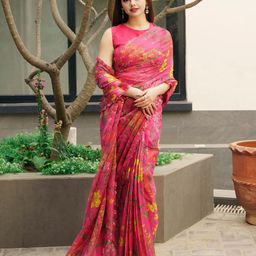 PYOS Floral Printed Pure Georgette Saree-image-56
