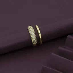 ARTKLIM Gold-Plated American Diamond Studded Vermail Design Double Adjustable Finger Ring-image-76