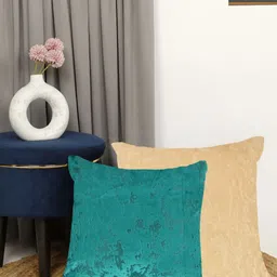 IVAZA Blue & Beige Set of 2 Velvet Square Cushion Covers-27
