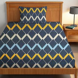 IVAZA Navy Blue Floral Single Bedsheet with 1 Pillow Cover-image-74