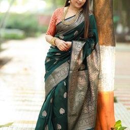 CANBIA Woven Design Zari Silk Blend Banarasi Saree-image-33