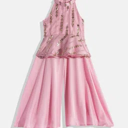 Ethnovog Girls Floral Embroidered Regular Sequinned Kurta with Palazzos-image-78