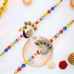 MEIRA JEWELLERY Set Of 2 Designer Rakhis With Greeting Card & Roli Chawal-image-35
