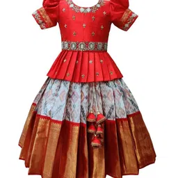 Wommaniya Impex Girls Embroidered Thread Work Ready to Wear Lehenga &-43