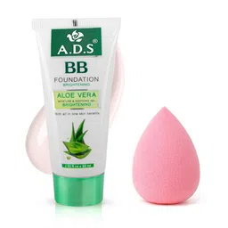 A.D.S Aloe Vera Professional BB Foundation & Sponge Beauty Blender Puff, 60gm Shade-01-33