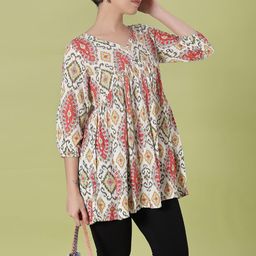 V-Mart Women Ethnic Motifs Printed V-Neck Gathered or Pleated Puff Sleeves Top-picture-22