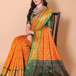 AKSH FASHION Yellow Silk Blend Sarees-picture-38