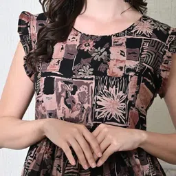 Sangria Abstract Printed Flutter Sleeves Fit & Flare Midi Dress image 2