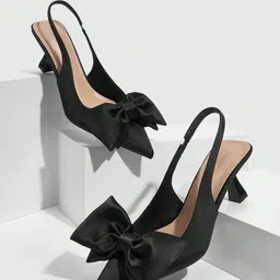PURPLEHUNT Colourblocked PU Slim Heeled Pumps with Bows-17