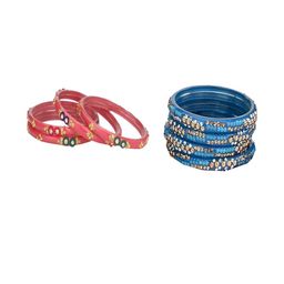 Somil Elegant Combo Glass Bangle Set | Handmade Traditional Chudi For Women | Perfect For Daily & Occasion Use, Combo Of 2 Set, Gajri, Blue-image-66