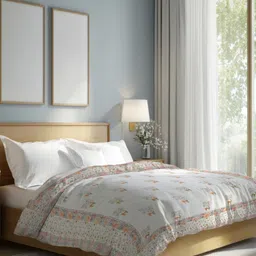 The Rajwadi Feather Light White Ethnic Motifs Pure Cotton 90 GSM AC Room Double Bed Quilt-image-90