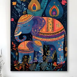 Art Street Navy Blue & Blue Birds and Animals Printed Canvas Wall Art-image-64