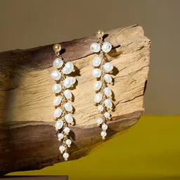AMI Gold-Plated Pearls Beaded Contemporary Drop Earrings-4