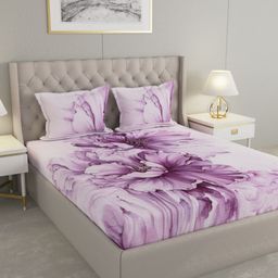 Raymond Home Purple & White Floral 400 TC King Bedsheet with 2 Pillow Covers-picture-34