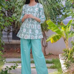 GULABI DORI Printed Round Neck Pure Cotton Tunic With Trouser-image-8