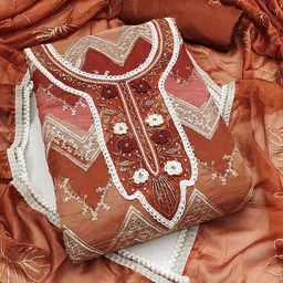 HERE&NOW Floral Embroidered Sequinned Organza Unstitched Dress Material-image-39