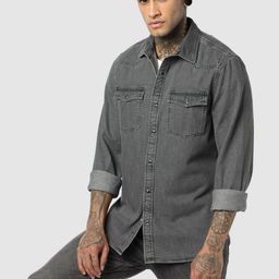 GAP Slim Fit Spread Collar Yoke Denim Shirt-image-11