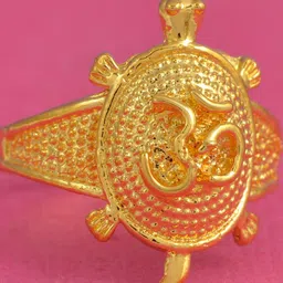 Gold plated OM on Tortoise Vaastu Fengshui good luck finger ring Men Women-20