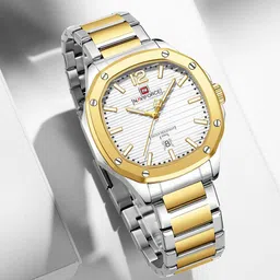 Naviforce Men Dial & Stainless Steel Straps Analogue Date Aperture Watch NF9243S G/W-41