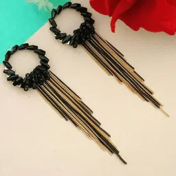 DIVASTRI Gold-Plated Artificial Beaded Contemporary Shaped Chain Drop Earrings-image-39