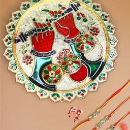 Anouk Set of 3 Stones Studded & Beaded Rakhi Greeting Card & Pooja Thali-90