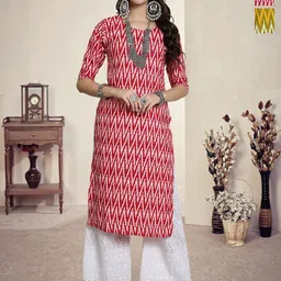 HERE&NOW Selection Of 2 Chevron Printed Round Neck Straight Kurtas-picture-6
