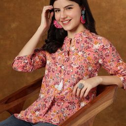 KALINI Women Floral Printed Sleeve A-Line Cotton Crop Top-picture-37