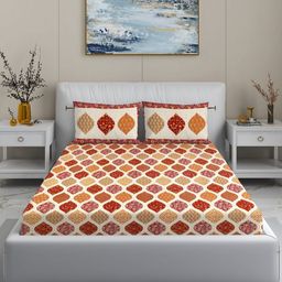 MODEFE White  Floral 144 TC Cotton  King Bedsheet With 2 Pillow Covers - 2.5 m x 2.7 m-15