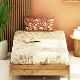 KOPA Bagator Beige & Grey Floral 152 TC Single Bedsheet With 1 Pillow Covers-29
