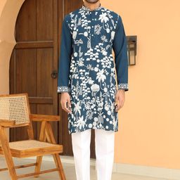KRAFT INDIA LUXE Men Ethnic Motifs Embroidered Regular Chikankari Kurta with Trousers-picture-53