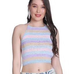 NYCRA Women Horizontal Stripes Self Design Cotton Fitted Crop Top-picture-42