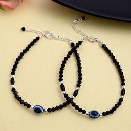 DIVASTRI Set Of 2 Sttainless Steel Silver-Plated Artificial Stones Beaded Anklet-image-91