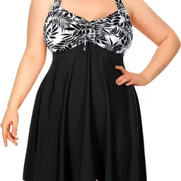 Plus Curvves Women Plus Size Printed Open Back Criss Cross Swimwear-image-58
