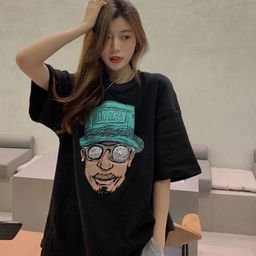 KPOP Women Graphic Printed Round Neck Cotton T-shirt-image-98