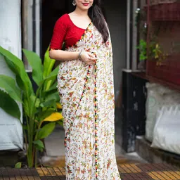 KALINI Warli Printed Saree with Blouse Piece-picture-48