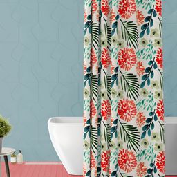 ArtzFolio Off White & Green Floral Printed Waterproof Shower Curtain-17