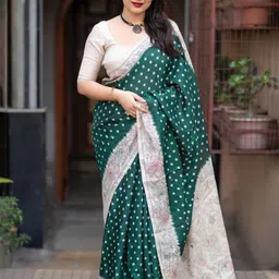 LeeliPeeri Designer Bandhani Mirror Work Silk Blend Bandhani Saree-image-85