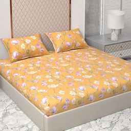 Star Weaves Mustard & Purple Floral 350 TC King Bedsheet with 2 Pillow Covers-57