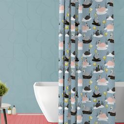 ArtzFolio Blue & Black Printed Waterproof Shower Curtain-image-62
