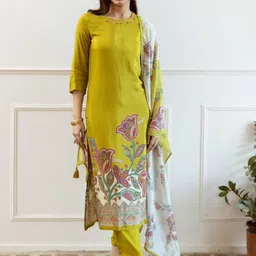 Anouk Women Ethnic Motifs Printed Regular Thread Work Pure Cotton Kurta with Trousers & With Dupatta-image-105
