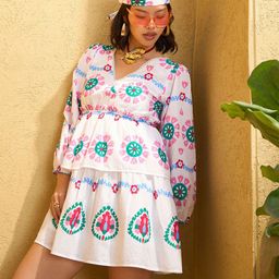 Pink Paprika by SASSAFRAS Women Floral Printed Pure Cotton Fit & Flare Above Knee Dress-image-78