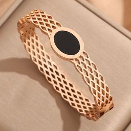 MYKI Stainless Steel Rose Gold-Plated Cuff Bracelet-image-7
