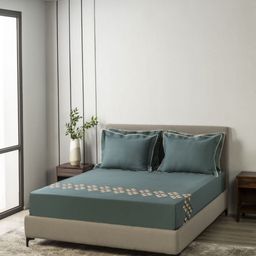 SANSAAR A DDECOR BRAND LIVE CONSCIOUSLY Teal Cotton King Bedsheet Set-2.74 m x 2.74 m-image-110