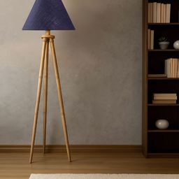 Devansh Blue cotton Drum shade with Wooden Tripod Lamp-picture-42